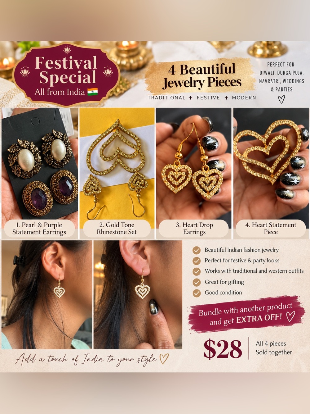 Festival special jewelry bundle / All 4 pieces were brought from India.